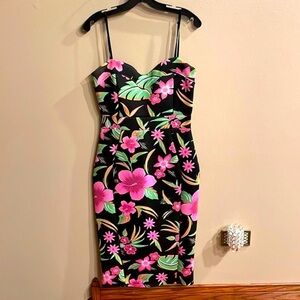Glamour Babe women’s fitted bodycon strap party dress black / floral coquette XS